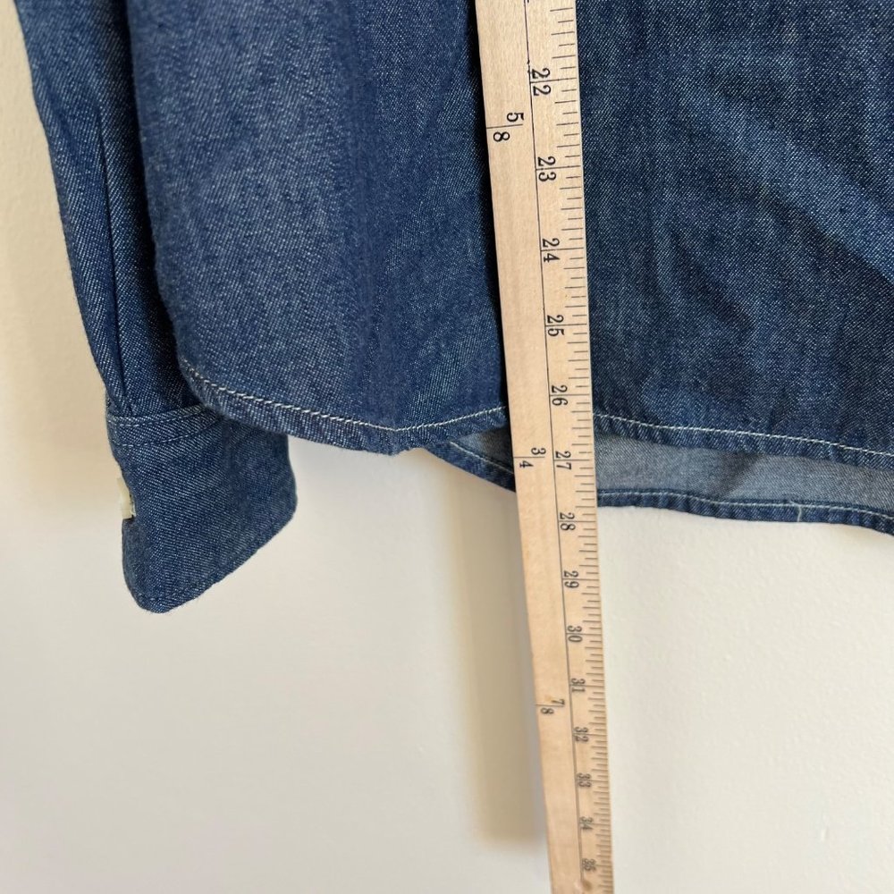 Everlane Large Organic Cotton Denim Popover 2 Button Roll Tab Sleeve Top Blue Co - Picture 7 of 7